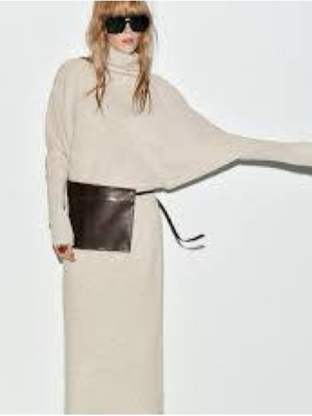 Zara Cream Turtleneck Batwing Midi Dress